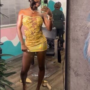 Elegant Gold Strapless Prom Dress